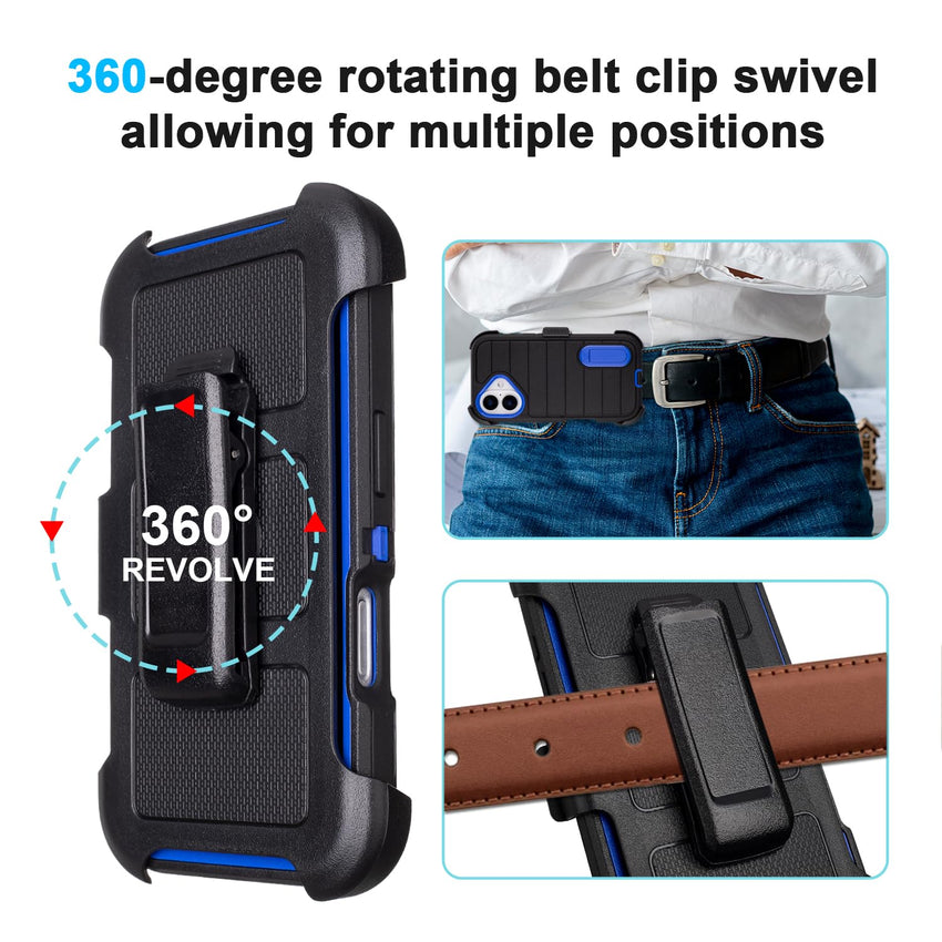 Black for iPhone 16 Case with Belt Clip Holster, Heavy Duty Rugged Military Grade Shockproof Case for iPhone 16 Case Protective Cover with Kickstand 6.1 Inch