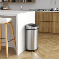 SensorCan 13 Gallon Sensor Trash Can with Wheels and AbsorbX Odor Control System, Stainless Steel, Oval Shape Automatic Kitchen and Office Garbage Bin (Powered by Battery or Optional AC Adapter)
