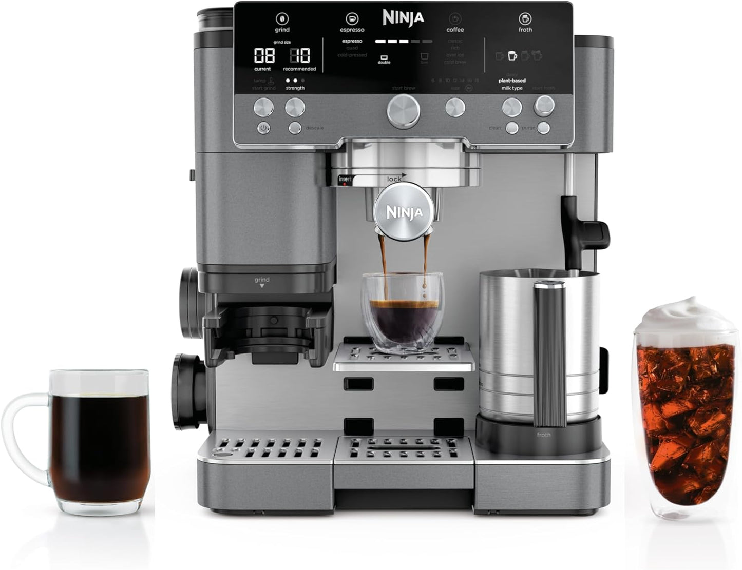 Ninja Luxe Café 3-in-1 Espresso, Drip Coffee and Cold Brew Machine | Intergrated Coffee Grinder, Milk Frother, Assisted Tamper & Built-In Espresso Accessory Storage | Stainless Steel | ES601
