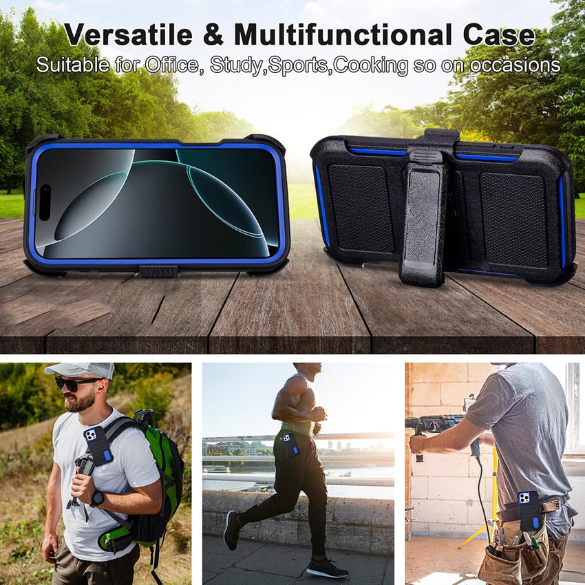 for Phone Case iPhone 16 Pro Case Black with Belt Clip Heavy Duty Holster for Shockproof Cases,3 Layers of Sturdy,Military Grade Defender Cover for iPhone 16 Pro Cases Black 6.3 Inch