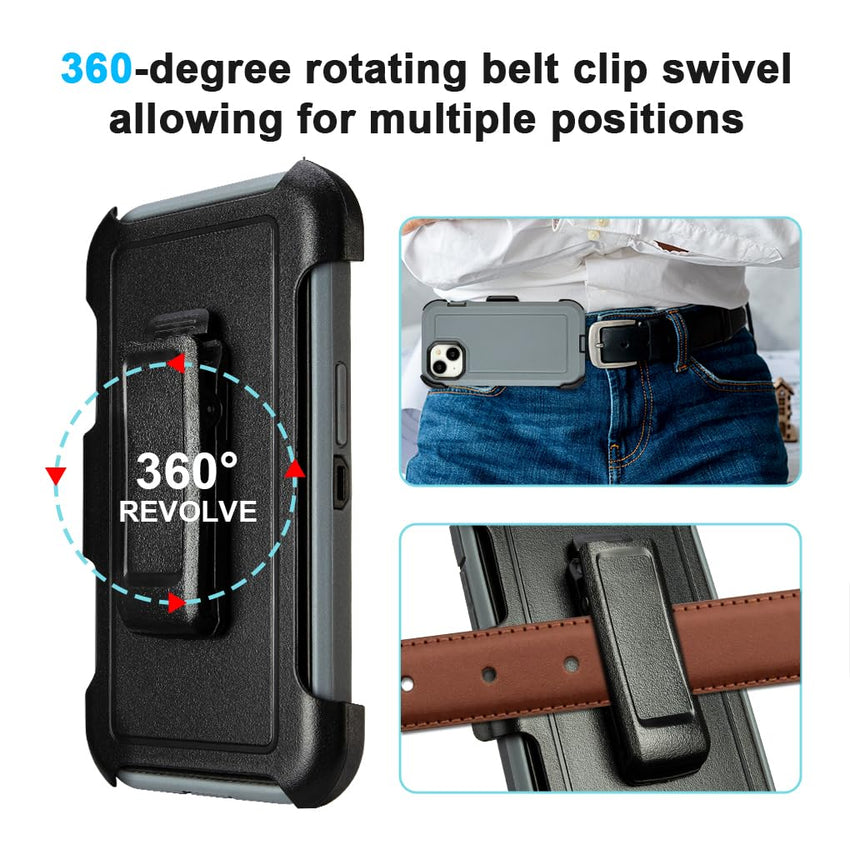 for Black iPhone 15 Case with Belt Clip, Shockproof Heavy Duty Rugged, 3 Layers of Sturdy,Anti-Drop, Military-Grade Defender Cover for iPhone 15 Case Black