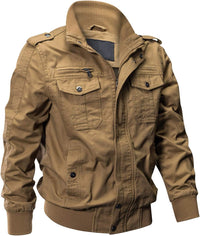 7DAY'S Men's Cotton Lightweight Multi Pockets Zip Front Stand Collar Military Jackets Windbreaker