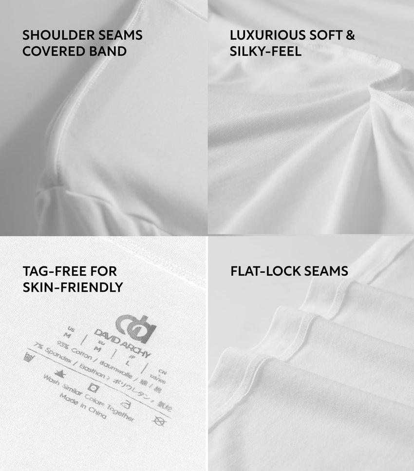 DAVID ARCHY Men's Undershirts Combed Cotton T-Shirt Soft Moisture-Wicking Undershirt Crew Neck or V Neck Tees 3 Pack