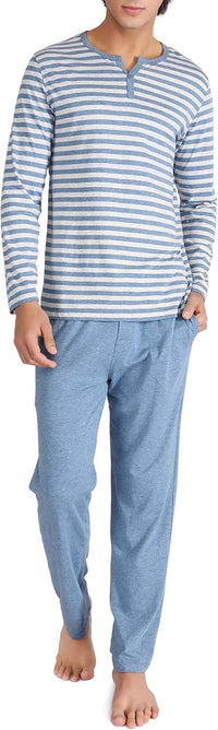DAVID ARCHY Men's Pajamas Set Soft Cotton Long Sleeve Sleepwear Comfy Loungewear Pjs with Pockets