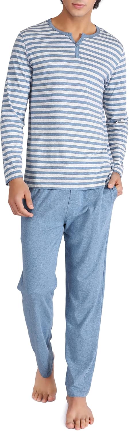 DAVID ARCHY Men's Pajamas Set Soft Cotton Long Sleeve Sleepwear Comfy Loungewear Pjs with Pockets