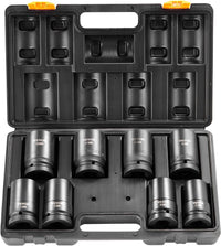 VEVOR 1/2" Drive Impact Socket Set, 65 Piece SAE 3/8" to 1-1/4" and Metric 10-24mm, 6 Point Cr-V Alloy Steel for Auto Repair, Easy-to-Read Size Markings, Rugged Construction, Storage Case