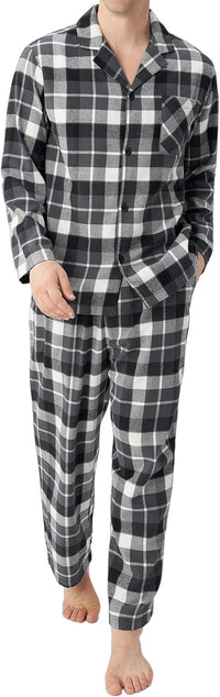 DAVID ARCHY Men's Pajamas Set Flannel Pjs Sets Ultra-Soft Cotton Pajamas for Men Classic Plaid Lounge Set with Roomy Pockets