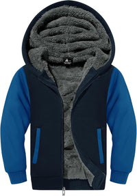 SWISSWELL Hooded Jacket for Boys Full Zip Ultra Soft Sherpa Fleece Hoodie Sweatshirt for Kids School Hooded Outerwear