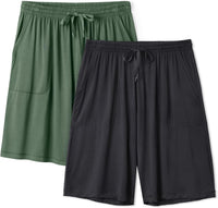 DAVID ARCHY Mens Pajama Shorts Bamboo Rayon Sleep Shorts Soft Comfy Breathable Lounge Pants with Pockets 2 Pack