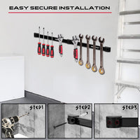 48" Heavy Duty Garage Wall Organizer, Wall Mount Tool Storage Rack with Adjustable Hooks, Garden Tool Organizer Hold Up to 300lbs, Easy Installation (3 Panels, 8 Hooks, 3 Straps)