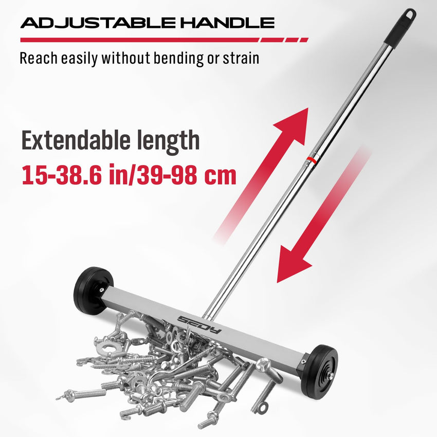 Magnet Sweeper Magnetic Nail Roller: 17-Inch Heavy Duty Magnet Nail Pickup Rolling Tool with Telescoping Adjustable Handle 8.8-Pound Capacity Ideal for Workshop Garage Yard Construction Cleanup