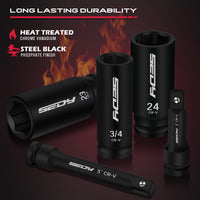 29-Piece 1/2" Drive Impact Socket Set, SAE (3/8 to 1 inch) and Metric (10-24mm) Sizes with Extension Bars Standard Deep Socket Set CR-V Material High Durability Impact Wrench