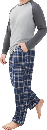 DAVID ARCHY Mens Pajamas Set - Soft Pj Sets for Men Long Sleeve Pajamas Men Cotton Mens Pjs Sets Loungewear with Pockets