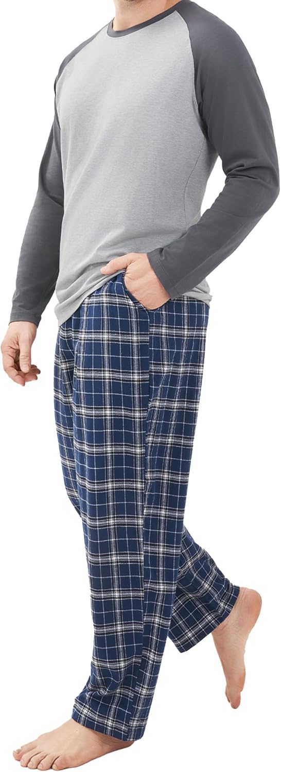 DAVID ARCHY Mens Pajamas Set - Soft Pj Sets for Men Long Sleeve Pajamas Men Cotton Mens Pjs Sets Loungewear with Pockets