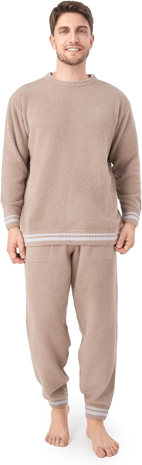 DAVID ARCHY Mens Pajamas Set Ultra-Soft Fleece Pajamas Warm Sleepwear Long Sleeve Lounge Set with Pockets