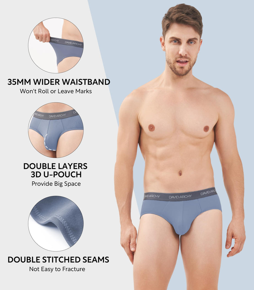 DAVID ARCHY Men's Underwear Briefs Rayon Made from Bamboo Wicking-Moisture Support Pouch Soft Underwear for Men 4 or 7 Pack
