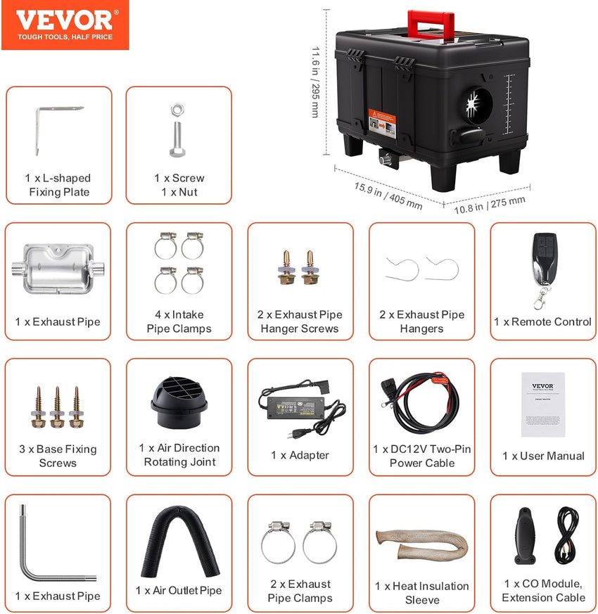 VEVOR 8KW Diesel Heater, 12V/24V All in One Diesel Air Heater, with Bluetooth APP Control, Remote Control and Display Screen, CO Alarm, Fast Heating Portable Diesel Heater for Vehicles and Garage