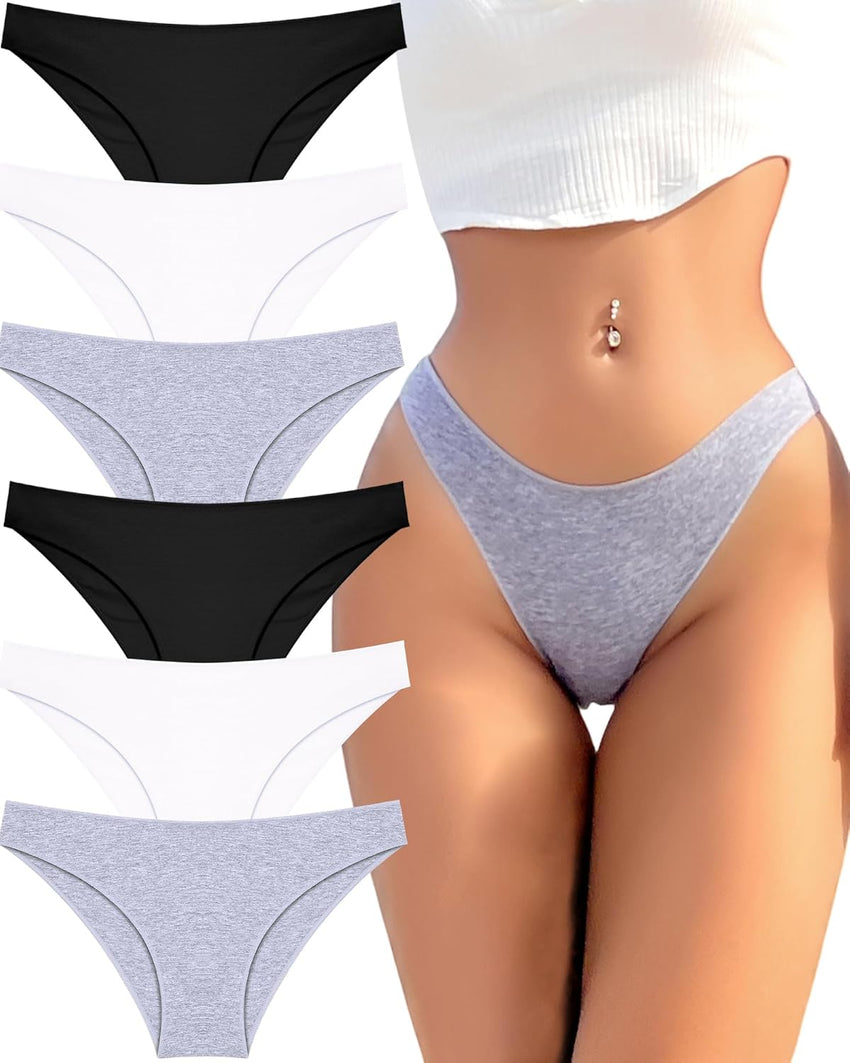 6 Pack Cotton Underwear for Women Cute Low Rise Bikini Panties High Cut Breathable Sexy Hipster Womens Cheeky S-XL