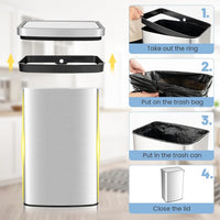 Goplus 13 Gallon/ 50L Touchless Trash Can, Rectangular Motion Sensor Trash Bin with Soft Close Lid & Deodorizer Compartment, Stainless Steel Automatic Garbage Can for Kitchen, Office