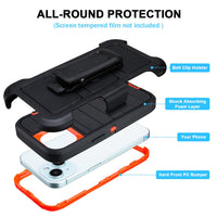 for Rugged iPhone 15 Case with Belt Clip Holster, Military Grade Heavy Duty Shockproof Cover for iPhone15 Case Protective with Stand 6.1 Inch (Black+Blue)