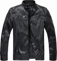 7DAY'S Men's Stand Collar Leather Jacket Motorcycle Lightweight Faux Leather Outwear