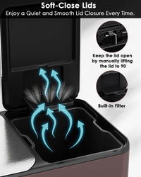 Arlopu 16Gal Dual Trash Can w/2 Built-in Box for Odor Control, Hands-Free Kitchen Garbage Bin, Recycle Waste Dustbin, Soft-Close Lid, 2 Buckets,Foot Pedal, Side Handle, Airtight,for Home Office