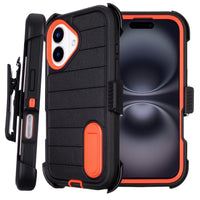 Black for iPhone 16 Case with Belt Clip Holster, Heavy Duty Rugged Military Grade Shockproof Case for iPhone 16 Case Protective Cover with Kickstand 6.1 Inch