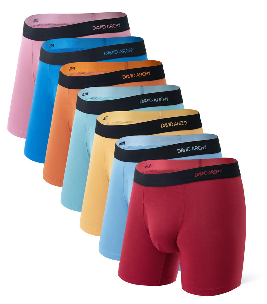 DAVID ARCHY Mens Underwear Rayon Made from Bamboo 7-Pack, Wicking-Moisture & Cool Boxer Briefs with Support Pouch