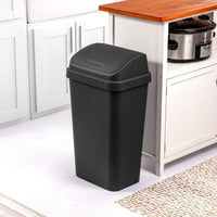 Sterilite 8-Pack Swing Top Wastebasket, Sleek Square Profile Trash Can, 13 Gallon, Black - Modern Garbage Bin for Kitchen, Bathroom, Garage and Workspace, Fits 13 Gal Liners