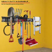 48" Heavy Duty Garage Wall Organizer, Wall Mount Tool Storage Rack with Adjustable Hooks, Garden Tool Organizer Hold Up to 300lbs, Easy Installation (3 Panels, 8 Hooks, 3 Straps)
