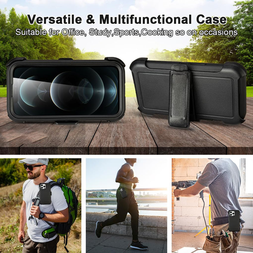 for Black iPhone 15 Case with Belt Clip, Shockproof Heavy Duty Rugged, 3 Layers of Sturdy,Anti-Drop, Military-Grade Defender Cover for iPhone 15 Case Black