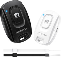 ATUMTEK Camera Remote Shutter for iPhone and Android Smartphones (2 Pack), Wireless Phone Remote Control Selfie Button for Photos and Videos (Bluetooth 5.2), Wrist Strap Included, Black Stylish