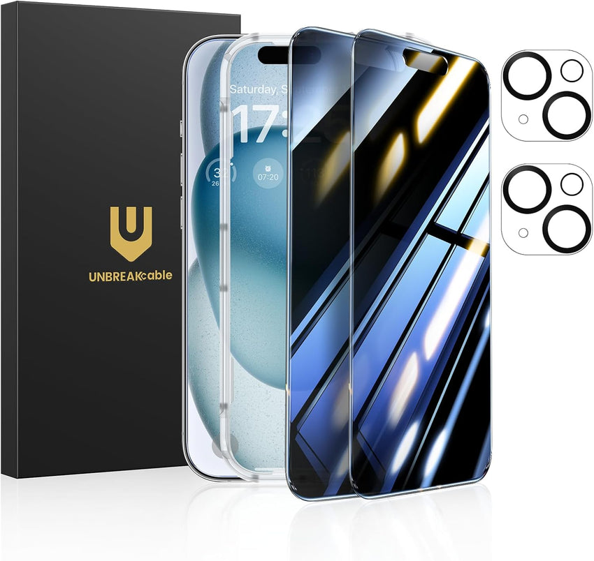 UNBREAKcable Privacy Screen Protector for iPhone 16 Pro Max (6.9-Inch), 2-Pack + 2 Lens Protectors|25° Anti-Spy|9H Hardness|Anti-Fingerprint|HD Clarity Tempered Glass