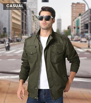 7DAY'S Men's Cotton Lightweight Multi Pockets Zip Front Stand Collar Military Jackets Windbreaker