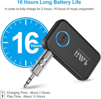 1Mii Bluetooth 5.3 Music Receiver for Car/Home Stereo, Aux Bluetooth Adapter for Car with Volume Control Supports Hands Free Calls, 16H Battery Life