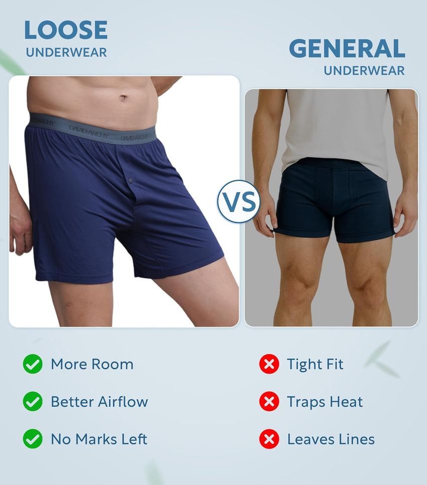 DAVID ARCHY Mens Underwear Bamboo Rayon Boxers for Men Breathable and Cool Men's Boxer Shorts with Button Fly 3 or 5 Pack