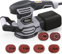 3.8A(450W) Orbital Sander, Jellas 6 Variable Speeds Double Handle Random Orbit Sander, 5-Inch Electric Sander with 18pcs Sandpapers, Dust Collector, Ideal Power Sander for Woodworking(OS450)