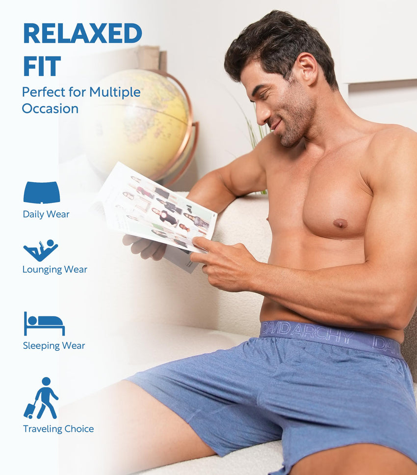 DAVID ARCHY Mens Boxers Soft Rayon Made from Bamboo Boxers for Men Pack Loose Underwear Cooling Mens Boxer Shorts