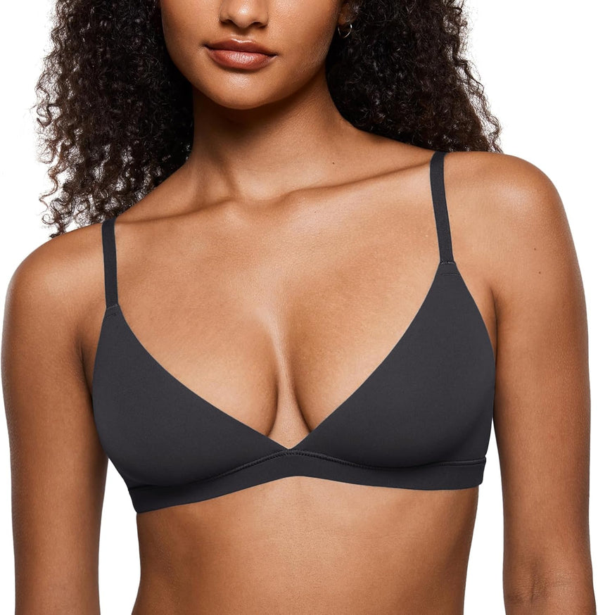 INLYRIC Women's Inbarely Triangle Bralette Plunge Unlined Seamless Bra No Underwire Sexy Comfortable Everyday