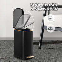 Bathroom Trash Can with Soft-Close Lid 3.5 Gallon Stainless Steel Garbage Can with Removable Inner Bucket Slim Trash Bins for Bedroom, Office (Matte Black)