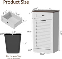 Spurgehom Tilt Out Trash Cabinet,13 Gallon Louvered Door Laundry Hamper Cabinet with Hideaway Drawers,Freestanding Garbage Can Cabinets for Kitchen & Living Room,White