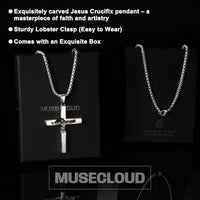 925 Sterling Silver Crucifix Necklace Men - 3D Jesus Relief Cross Savior Pendant with Stainless Steel Box Chain Catholic Crucifix Necklaces Large Christian Jewelry for Women Mens 18-26 inch