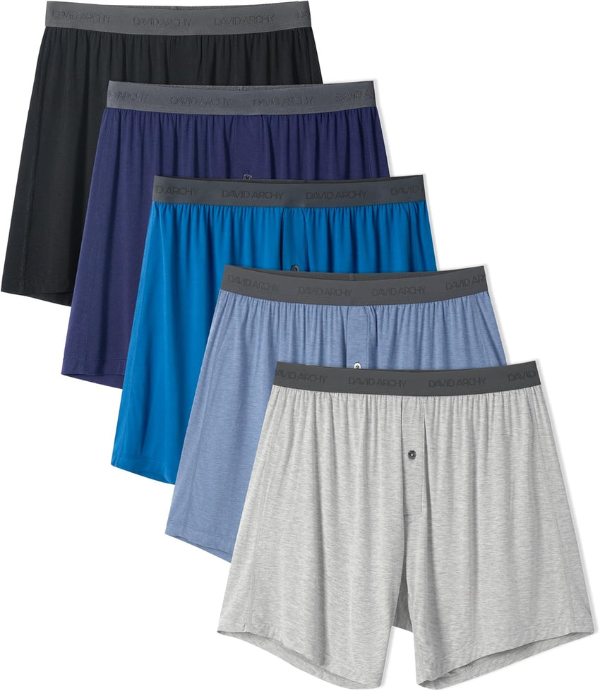 DAVID ARCHY Mens Underwear Bamboo Rayon Boxers for Men Breathable and Cool Men's Boxer Shorts with Button Fly 3 or 5 Pack