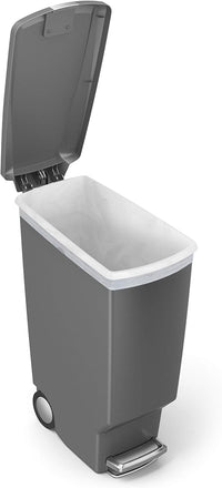 simplehuman 40 Liter / 10.6 Gallon Slim Kitchen Step Trash Can With Secure Slide Lock, Grey Plastic