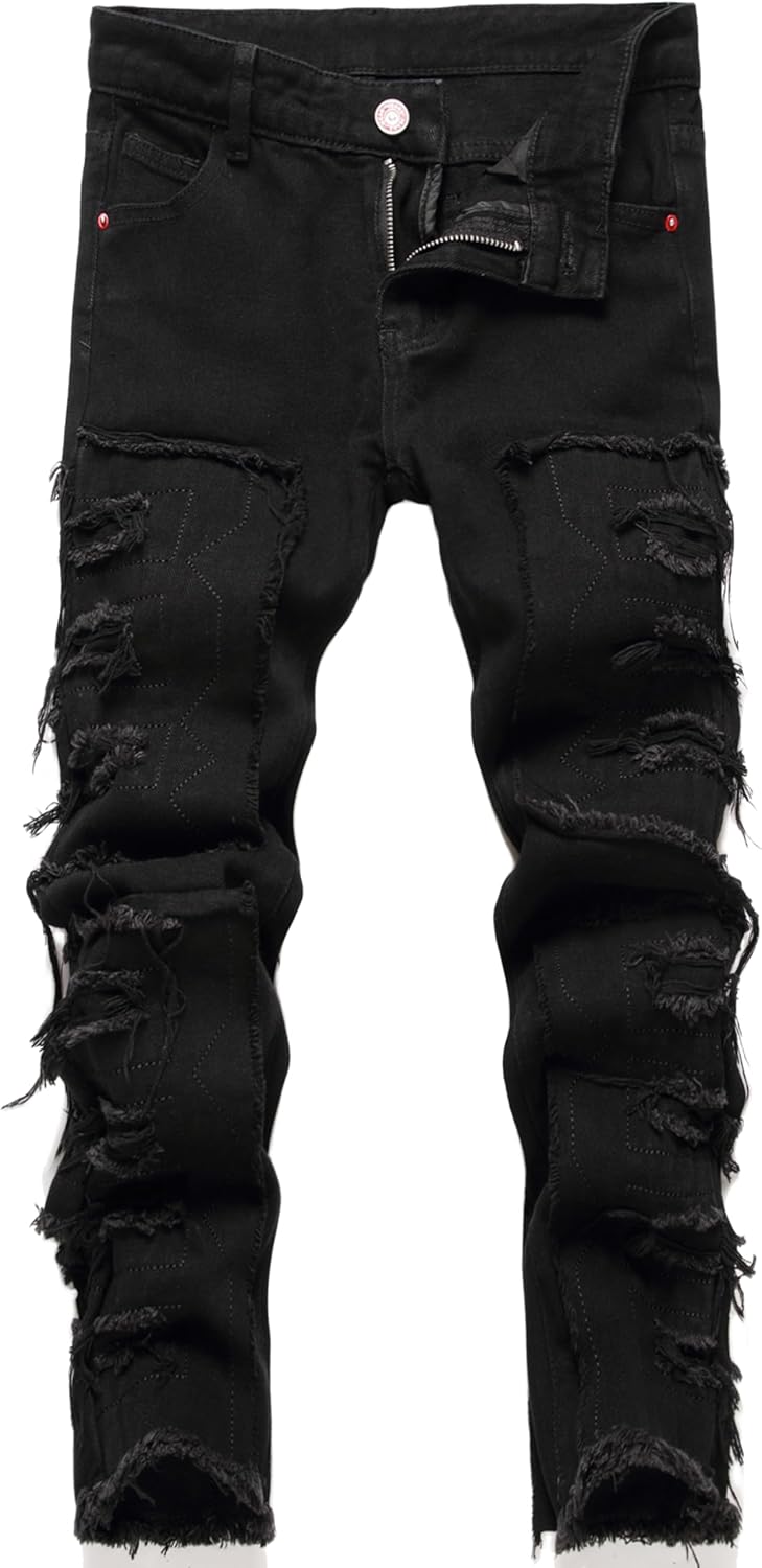 FREDD MARSHALL Boy's Skinny Fit Ripped Destroyed Distressed Fashion Kids Denim Jeans Pants