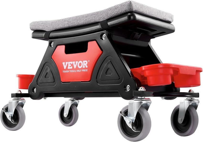 VEVOR Mechanic Stool 300 LBS Capacity Garage Stool Gift for Men, Heavy Duty Rolling Mechanics Seat, with Three Slide Out Tool Trays and Drawer, Tools for Automotive Auto Repair
