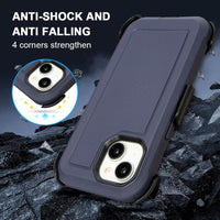 Shockproof Case for iPhone 16 Plus, Heavy Duty, Anti-Drop, 3 Layers, Grey with Belt Clip