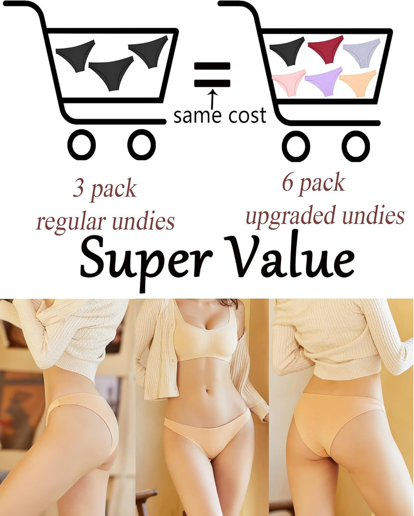 6 Pack Cotton Underwear for Women Cute Low Rise Bikini Panties High Cut Breathable Sexy Hipster Womens Cheeky S-XL