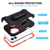 Black for iPhone 16 Case with Belt Clip Holster, Heavy Duty Rugged Military Grade Shockproof Case for iPhone 16 Case Protective Cover with Kickstand 6.1 Inch