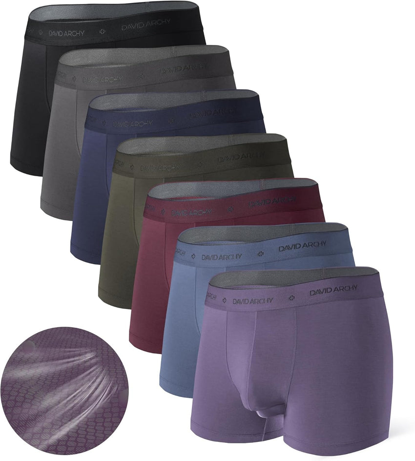 DAVID ARCHY Men's Underwear Ultra Soft Modal Dual Pouch Trunks Ball Pouch Bulge Enhancing Boxer Briefs for Men 3 or 4 Pack